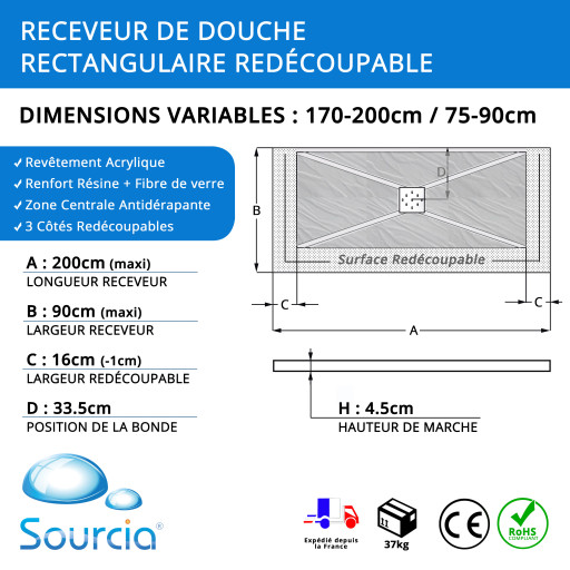 Receveur AQUAPLUS - 200x90 Blanc