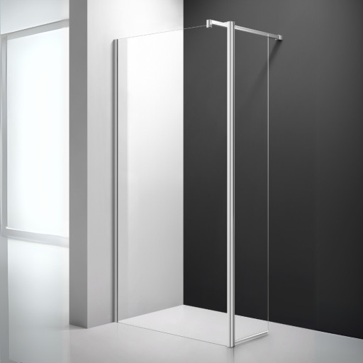 Paroi de douche fixe avec volet mobile pivotant pour salle de bain PMR