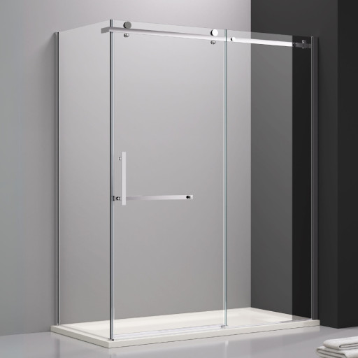 Paroi de douche fixe avec porte coulissante + retour sur fixe pour salle de bain PMR