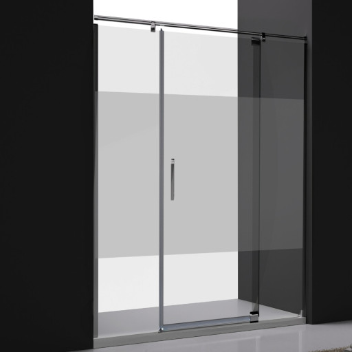 Paroi de douche fixe sable avec porte pivotante pour pose en niche pour salle de bain PMR