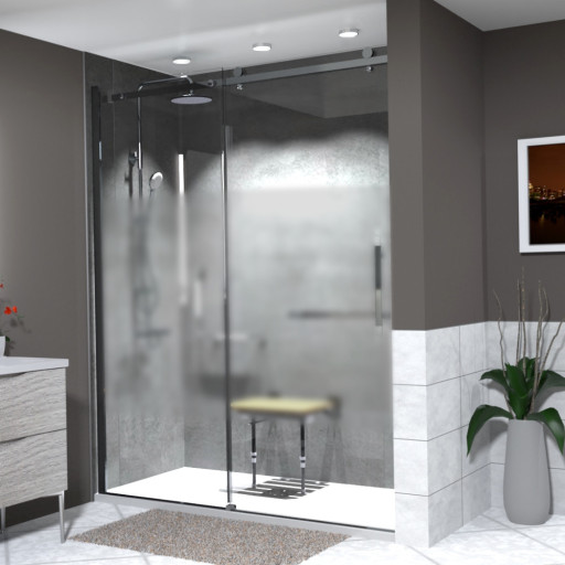 Paroi de douche sable 160 cm avec porte coulissante pour pose en niche dans salle de bain PMR