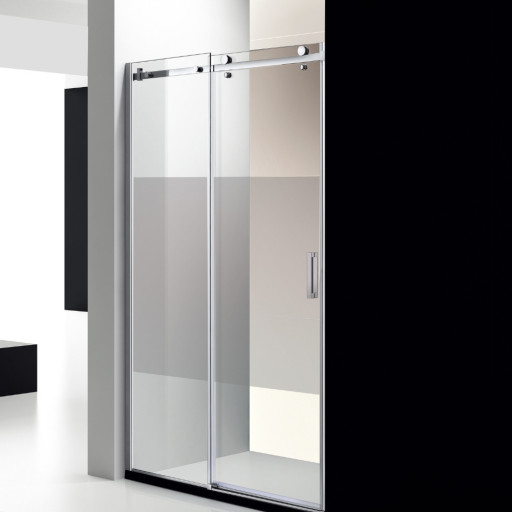 Paroi de douche sable 160 cm avec porte coulissante pour pose en niche dans salle de bain PMR
