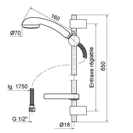 Barre de douche EQUO adapte  toutes les salles de bain