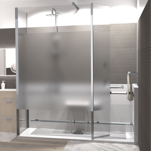 Paroi de douche fixe sable + retour sur fixe avec volet pivotant 40 cm pour salle de bain PMR