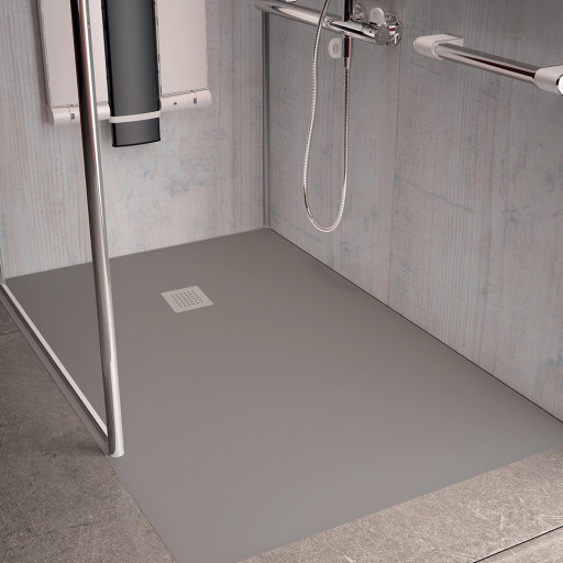 Receveur de douche GRIS extra-plat AQUALITE ULTRASLIM  avec Bonde Frontale pour salle de bain PMR