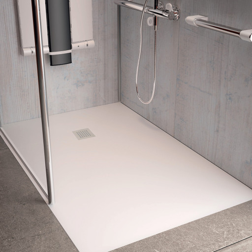 Receveur de douche BLANC extra-plat AQUALITE ULTRASLIM  avec Bonde Frontale pour salle de bain PMR