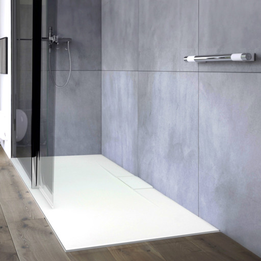 Receveur de douche BLANC extra-plat AQUALITE ULTRASLIM  avec Bonde Latrale pour salle de bain PMR
