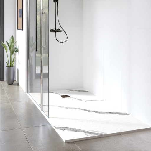 Receveur de douche MARBRE extra-plat AQUALITE ULTRASLIM  avec Bonde Frontale pour salle de bain PMR