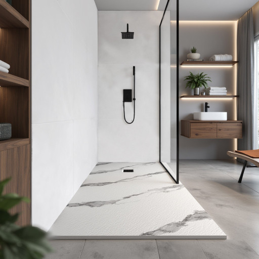 Receveur de douche AQUALITE ULTRASLIM - Bonde Frontale - 140x80 Marbr�