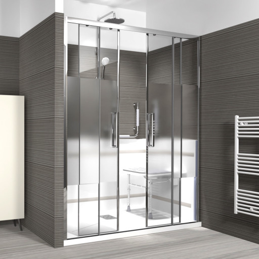 Paroi de douche 160 cm avec double porte coulissante ajustable  pour salle de bain PMR