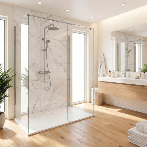 Receveur de douche BLANC extra-plat AQUALITE ULTRASLIM  avec Bonde Lat�rale pour salle de bain PMR