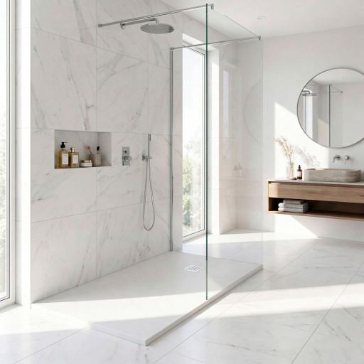 Receveur de douche BLANC extra-plat AQUALITE ULTRASLIM  avec Bonde Frontale pour salle de bain PMR