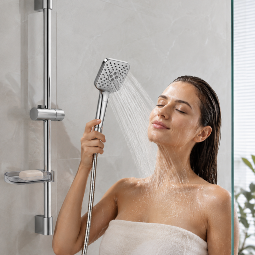Barre de douche Aquaris Signature inox 304 chrom�e douchette carr�e 3 modes de jets