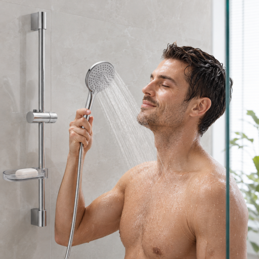 Barre de douche Aquaris Harmonie inox 304 chrom�e douchette 3 modes de jets
