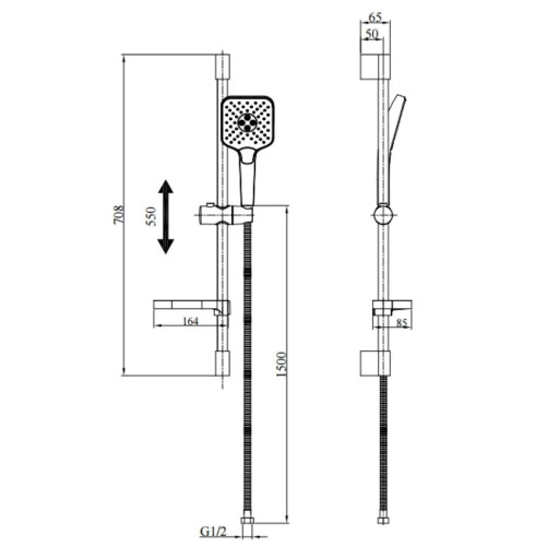 Barre de douche Aquaris Signature inox 304 chrom�e douchette carr�e 3 modes de jets
