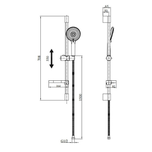 Barre de douche Aquaris Elegance inox 304 chrom�e douchette 5 modes de jets