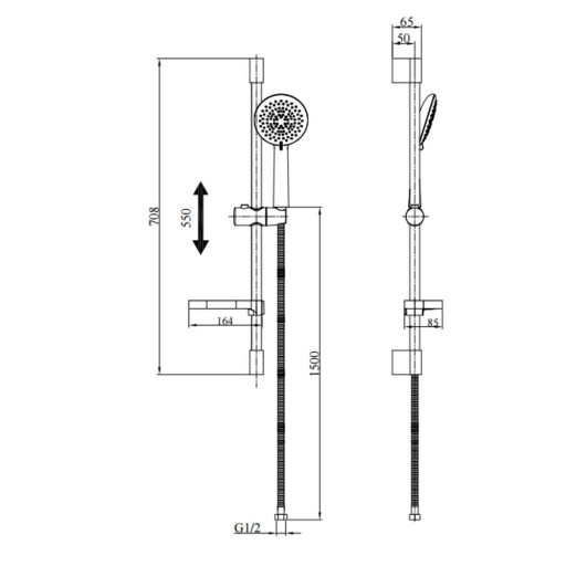 Barre de douche Aquaris Harmonie inox 304 chrom�e douchette 3 modes de jets