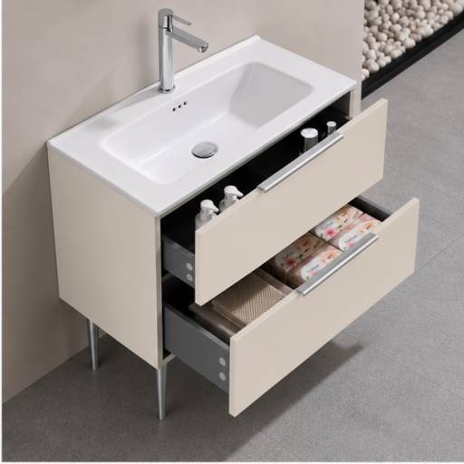 Meuble de salle de bains KANO 120 cm beige vanille, rangements ouverts