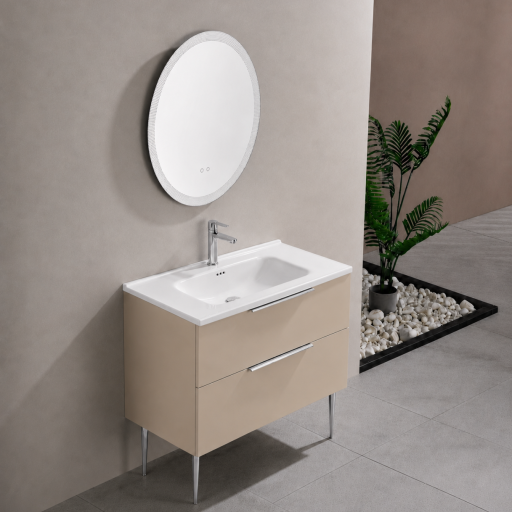 Meuble salle de bain KANO 120 cm sur pieds avec vasque c�ramique  coloris beige vanille pr�mont�