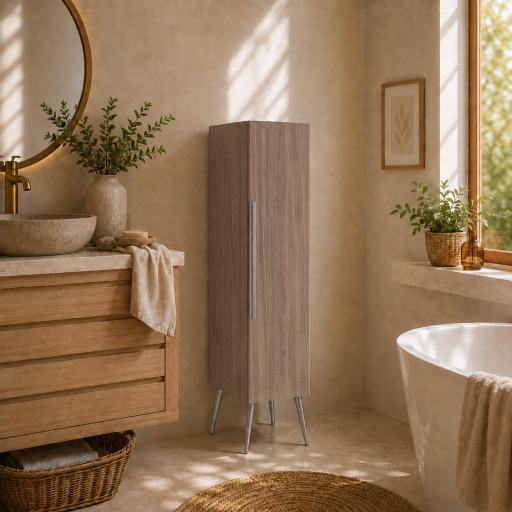 Meuble haut colonne pour salle de bain 130 cm sur pieds coloris ch�ne pr�mont�
