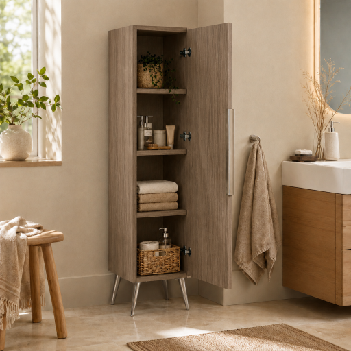Meuble haut colonne pour salle de bain 130 cm sur pieds coloris ch�ne pr�mont�