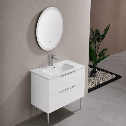 Meuble de salle de bain KANO 120 cm sur pieds avec vasque c�ramique, bois Plywood 16 mm, 5 coloris, Pr�mont�