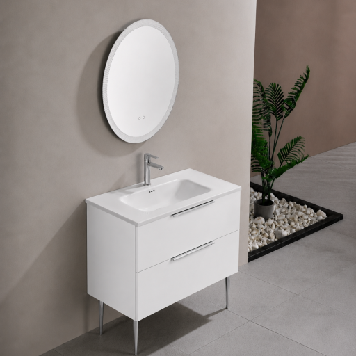 Meuble salle de bain KANO 120 cm sur pieds avec vasque c�ramique � Blanc Neige � Pr�mont�