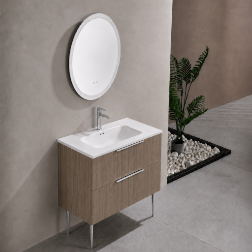 Meuble salle de bain KANO 120 cm sur pieds avec vasque c�ramique coloris ch�ne pr�mont�