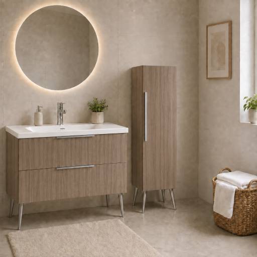 Meuble de salle de bains KANO 120 cm ch�ne, dans une salle de bains avec colonne assortie