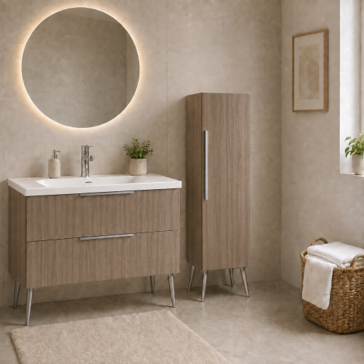 Meuble salle de bain KANO 120 cm sur pieds avec vasque c�ramique coloris ch�ne pr�mont�