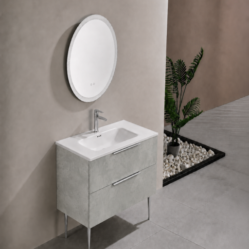 Meuble salle de bain KANO 120 cm sur pieds avec vasque c�ramique coloris gris ciment pr�mont�