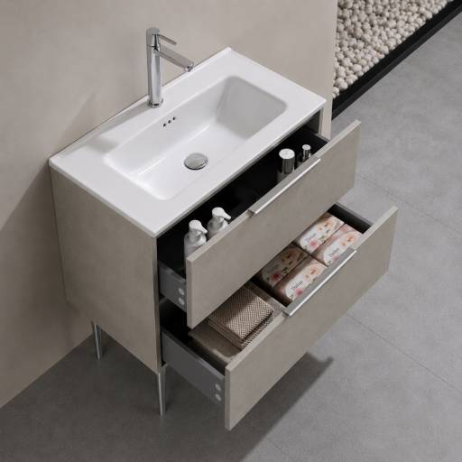 Meuble de salle de bains KANO 120 cm gris ciment, rangements ouverts