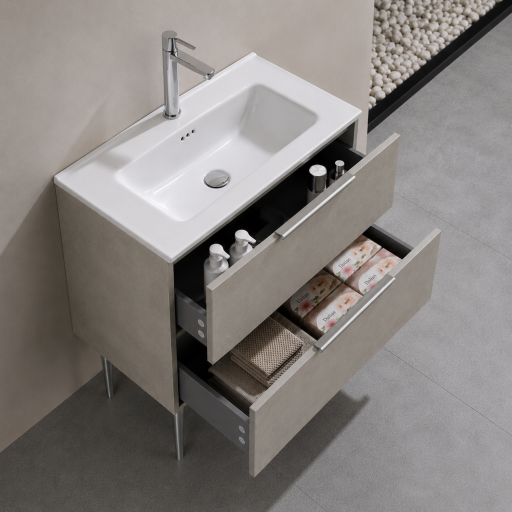 Meuble salle de bain KANO 120 cm sur pieds avec vasque c�ramique coloris gris ciment pr�mont�