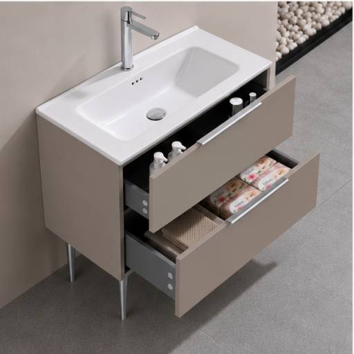 Meuble de salle de bains KANO 120 cm Taupe, rangements ouverts