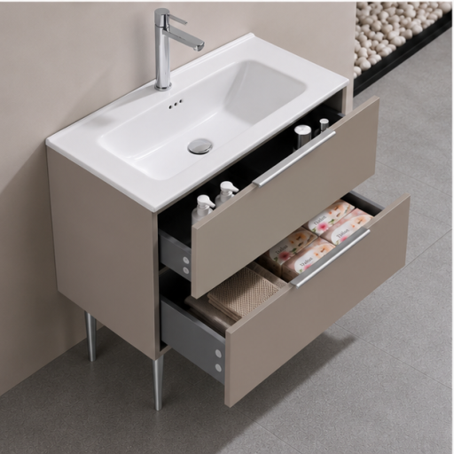 Meuble salle de bain KANO 120 cm sur pieds avec vasque c�ramique  coloris Taupe pr�mont�
