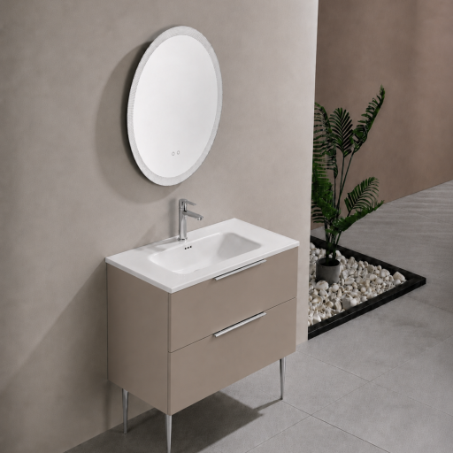 Meuble salle de bain KANO 120 cm sur pieds avec vasque c�ramique  coloris Taupe pr�mont�