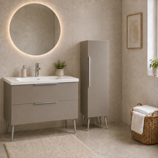 Meuble salle de bain KANO 120 cm sur pieds avec vasque c�ramique  coloris Taupe pr�mont�