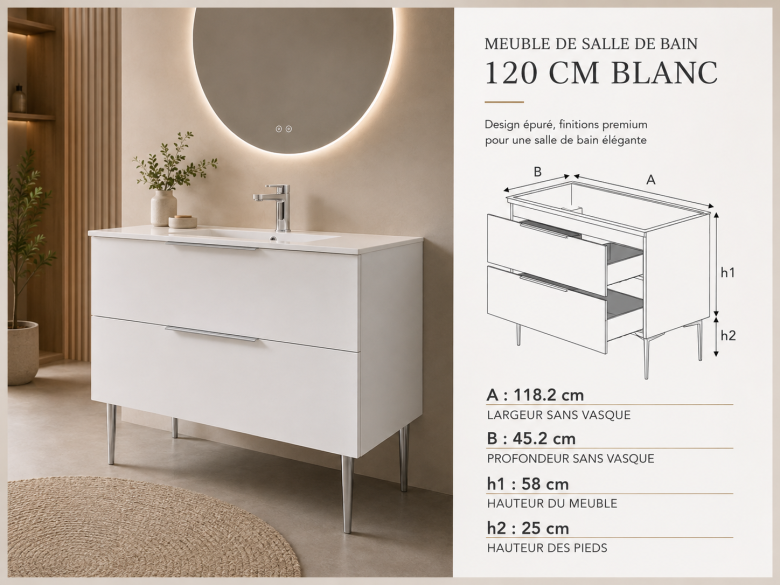 2258 kano 2 tiroirs dimensions blanc