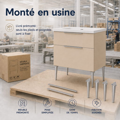 Meuble salle de bain KANO 120 cm sur pieds avec vasque c�ramique  coloris Taupe pr�mont�