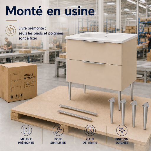 Meuble salle de bain KANO 120 cm sur pieds avec vasque c�ramique coloris blanc neige pr�mont�