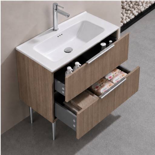 Meuble de salle de bains KANO 120 cm ch�ne, rangements ouverts