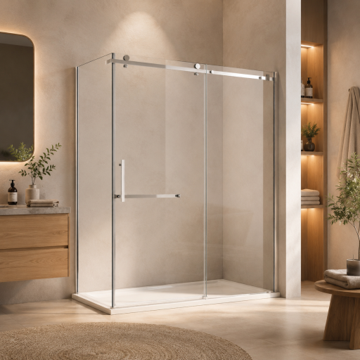 Paroi de douche fixe avec porte coulissante + retour sur fixe pour salle de bain PMR