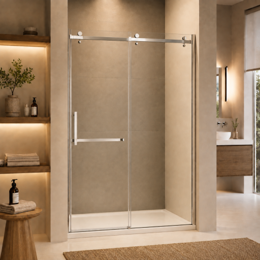 Paroi de douche 160 cm avec porte coulissante pour pose en niche dans salle de bain PMR
