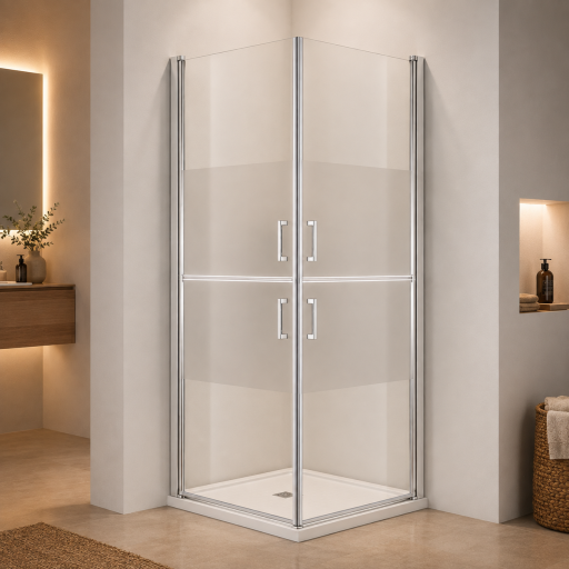 Paroi de douche avec portes pivotantes sabl�es pour salle de bain PMR