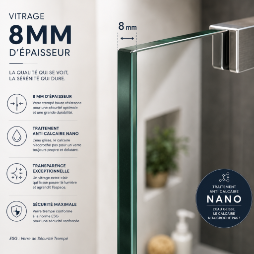 Paroi de douche avec portes pivotantes sabl�es pour salle de bain PMR
