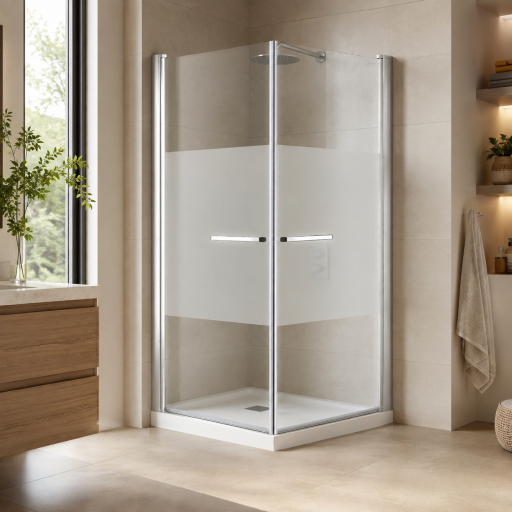 Paroi de douche avec portes pivotantes sabl�es pour salle de bain PMR