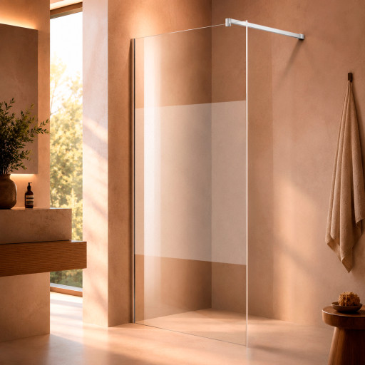 Paroi de douche fixe, verre sablé épais 8 mm