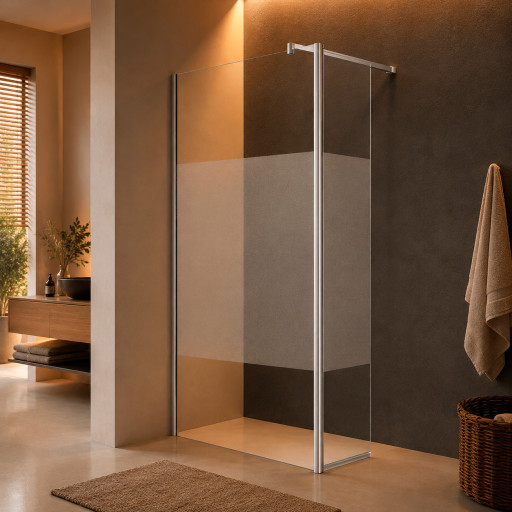 Paroi de douche fixe sabl�e avec volet pivotant - Verre �pais 8 mm - PMR