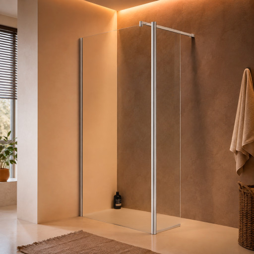 Paroi de douche fixe transparente avec volet pivotant - Verre �pais 8 mm - PMR