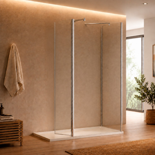 Paroi de douche fixe + retour sur fixe avec volet pivotant 30 cm pour salle de bain PMR
